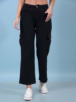 CRIMSOUNE CLUB - Women Black Wide-Leg Cargo Jeans