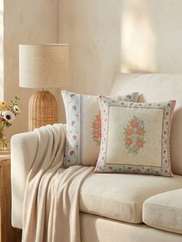 Haus & Kinder - Beige Cotton Digital Printed Rouge and Rose Cushion Covers (Pack of 2)