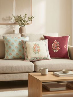 Haus & Kinder - Multi-Color Cotton Digital Printed Rouge and Rose Cushion Covers (Pack of 3)