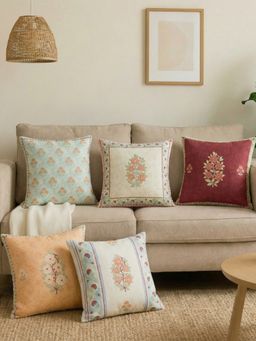 Haus & Kinder - Multi-Color Cotton Digital Printed Rouge and Rose Cushion Covers (Pack of 5)