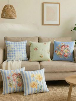 Haus & Kinder - Multi-Color Cotton Digital Printed Butter Cream Cushion Covers (Pack of 5)