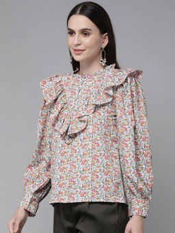 RARE - Women Casual Multi Round Neck Long Sleeves Floral Regular Top