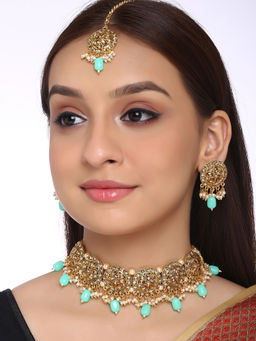 Shoshaa - Gold Ethnic Artificial Stones Handcrafted Necklace and Earrings