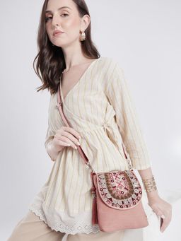 Anekaant - Tribal Sutra Dusty Pink Boho Canvas Sling Bag
