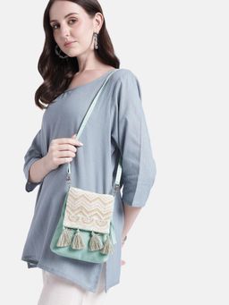 Anekaant - Mod Stitch Mint Green Chevron Cotton Sling Bag