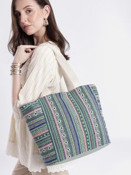 Anekaant - Earth Edit Green and Multi Ethnic Cotton Tote Bag