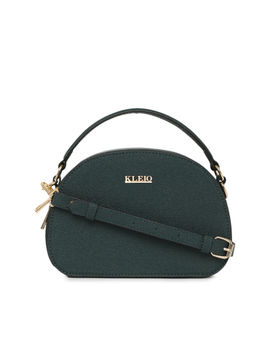 KLEIO - D Shape Structured Top Handle Handbag for Women Girls Dark Green