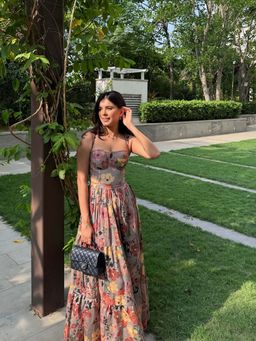 Old Marigold - Georgia Floral Bustier Grey Maxi Dress