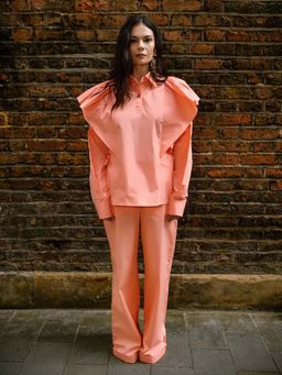 TheRealB - Ruffle Shoulder Poplin Cotton Peach Co-Ord (Set of 2)