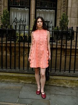 TheRealB - Peach 3D Appliqué A-Line Cotton Mini Dress