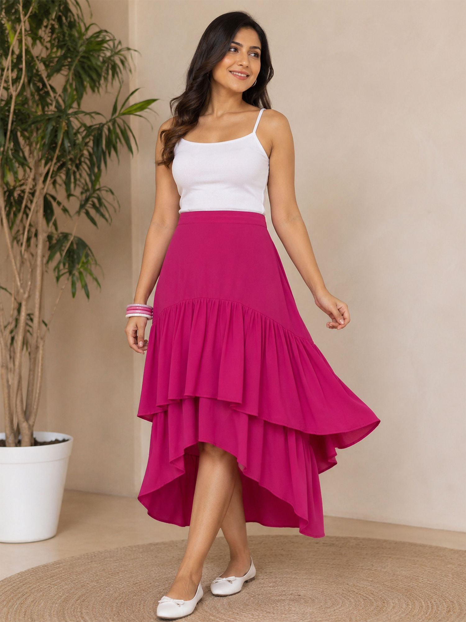 qurvii Magenta Layered Ruffle Skirt-picture-31