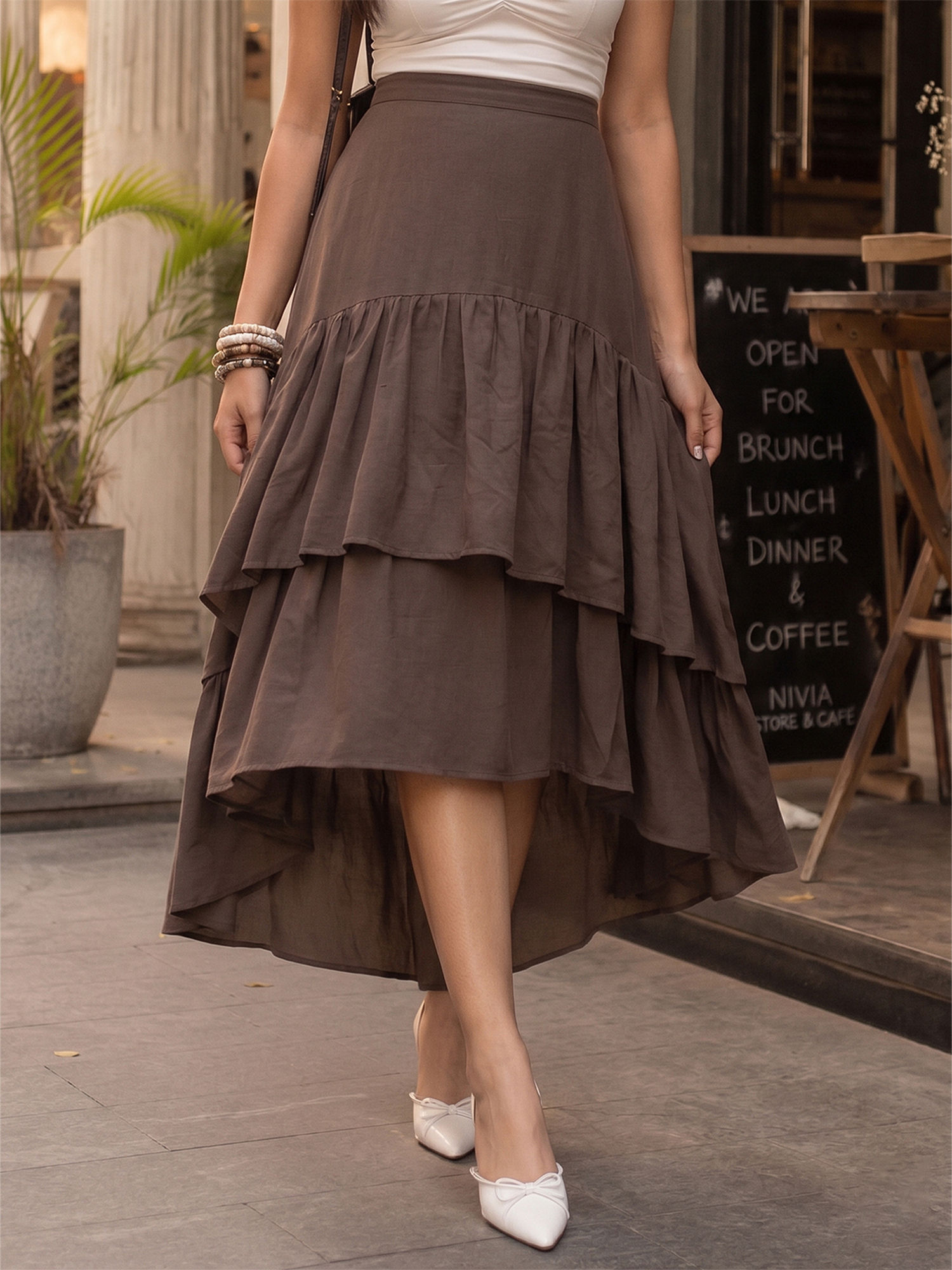 qurvii Brown Layered Ruffle Skirt-picture-32