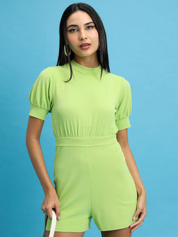 TOKYO TALKIES - Green Puff Sleeve Playsuit