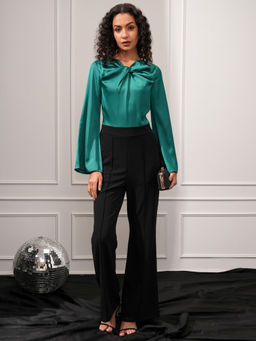 TOKYO TALKIES - Teal Women Satin Twist Flared Jumpsuit