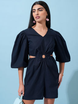 TOKYO TALKIES - Navy Blue Women Solid Cutout Playsuit
