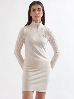 ELLE - Women Beige Printed High Neck Full Sleeves Bodycon Dress
