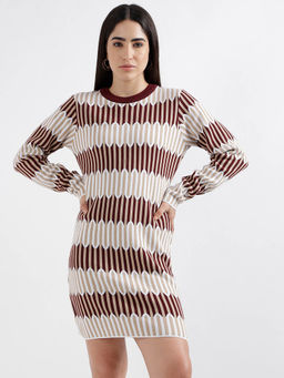 ELLE - Women Multi Color Printed Crew Neck Full Sleeves Bodycon Dress