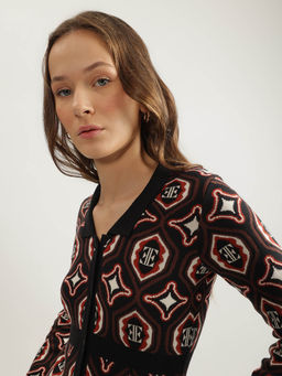 ELLE - Women Multi Color Printed Collar Neck Full Sleeves Bodycon Dress