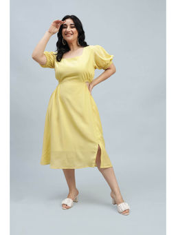Curvy Lane - Plus Size Yellow Cut Out Detail A-Line Midi Dress