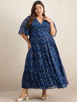 Femmella - Navy Floral Print Tiered Maxi Dress