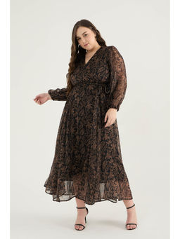 Femmella - Black Leaf Print Wrap Maxi Dress (Set of 2)