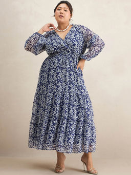 Femmella - Blue Floral Print Tiered Maxi Dress