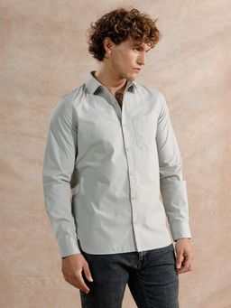 WROGN - Grey Solid/Plain Collar Neck Casual Shirt