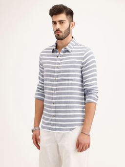 WROGN - Blue Stripes Collar Neck Casual Shirt