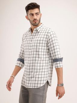 WROGN - Grey Checks Collar Neck Casual Shirt