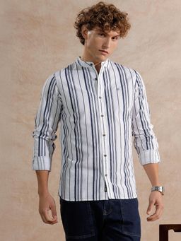 WROGN - White Stripes Mandarin Neck Casual Shirt