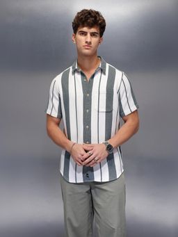 WROGN - Grey Stripes Collar Neck Casual Shirt