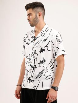 WROGN - White Printed Collar Neck Casual Shirt