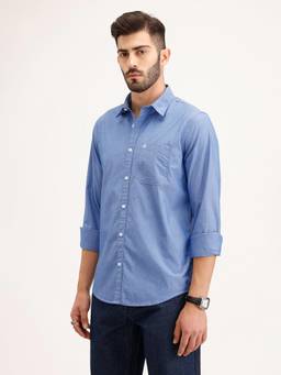 WROGN - Blue Solid/Plain Collar Neck Casual Shirt