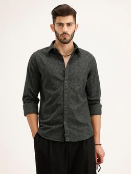 WROGN - Green Printed Collar Neck Casual Shirt