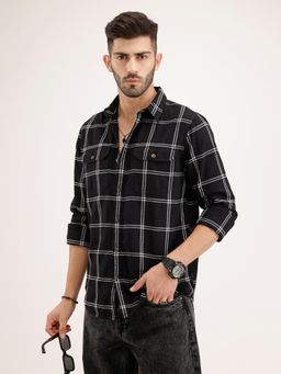WROGN - Black Checks Collar Neck Casual Shirt