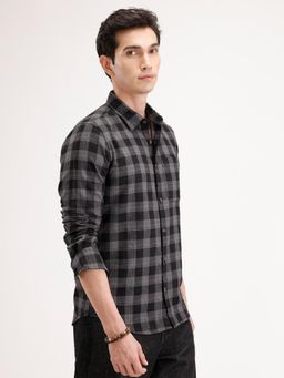 WROGN - Black Checks Collar Neck Casual Shirt