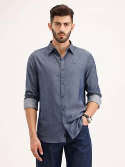 WROGN - Blue Solid/Plain Collar Neck Casual Shirt