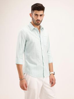 WROGN - Green Stripes Collar Neck Casual Shirt