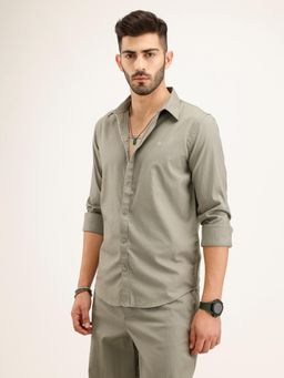WROGN - Olive Solid/Plain Collar Neck Casual Shirt