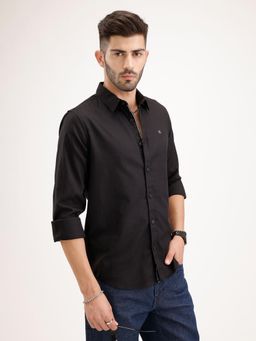 WROGN - Black Solid/Plain Collar Neck Casual Shirt