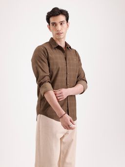 WROGN - Brown Checks Collar Neck Casual Shirt