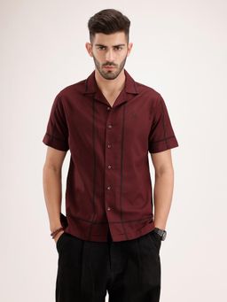 WROGN - Wine Solid/Plain Collar Neck Casual Shirt