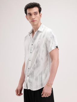 WROGN - White Printed Collar Neck Casual Shirt
