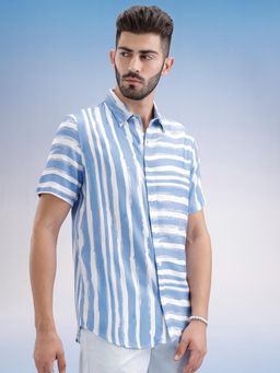 WROGN - Blue Stripes Collar Neck Casual Shirt