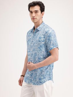 WROGN - Blue Printed Collar Neck Casual Shirt