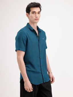 WROGN - Teal Solid/Plain Collar Neck Casual Shirt