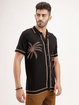 WROGN - Black Printed Collar Neck Casual Shirt