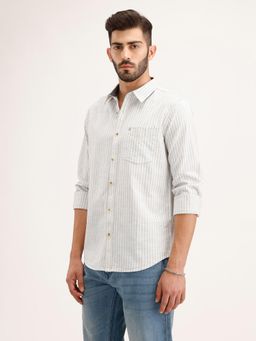WROGN - Off White Stripes Collar Neck Casual Shirt