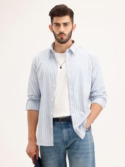 WROGN - Blue Stripes Collar Neck Casual Shirt