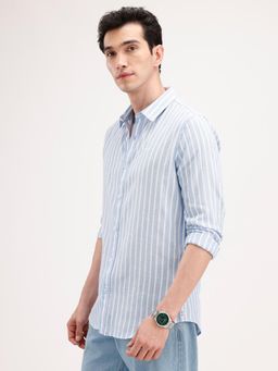 WROGN - Blue Stripes Collar Neck Casual Shirt